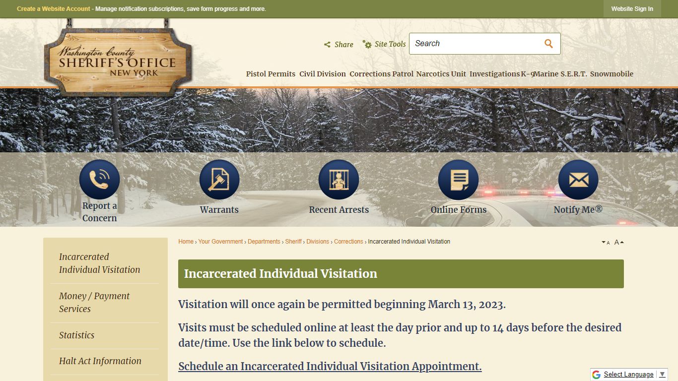 Incarcerated Individual Visitation | Washington County, NY - Official ...